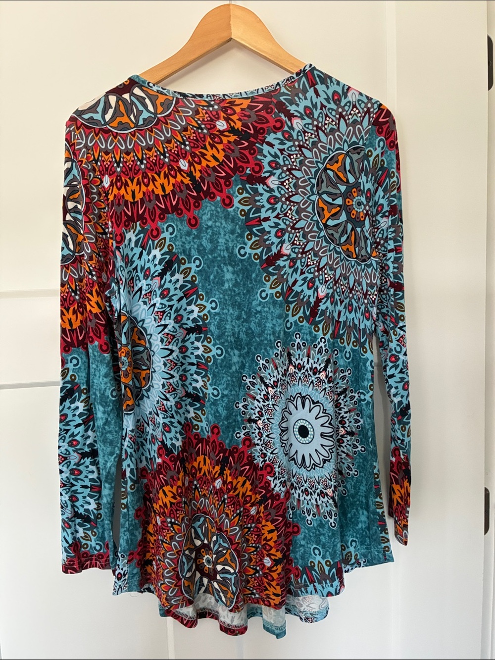 Boho Floral Medallion Scoop Neck Top - Turquoise Multi - Picture 3 of 3